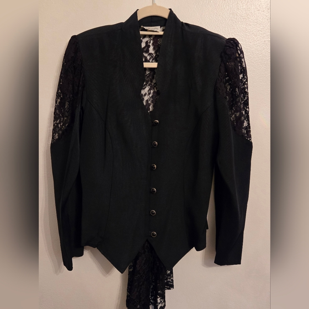 Vintage Blondie And Me Black Lace Up Fitted Top With Lace Steampunk Sz 13-14
